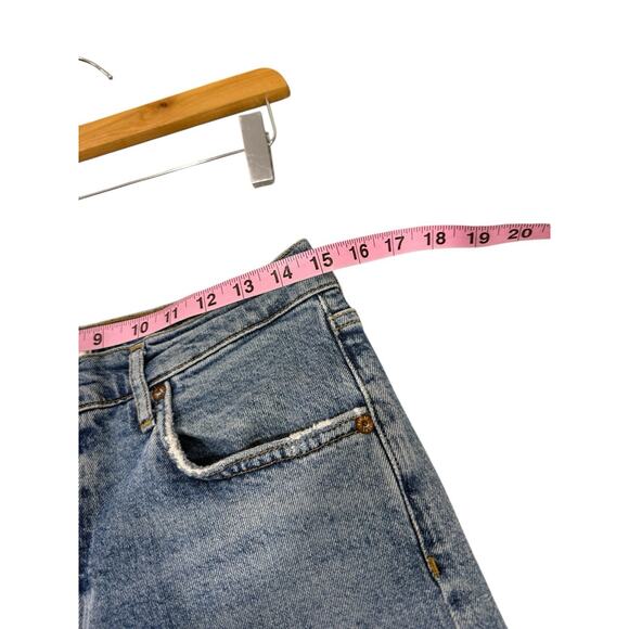 AGOLDE Riley Long High Rise Straight Jeans Medium Wash 29 Button Fly Distress - Picture 7 of 9